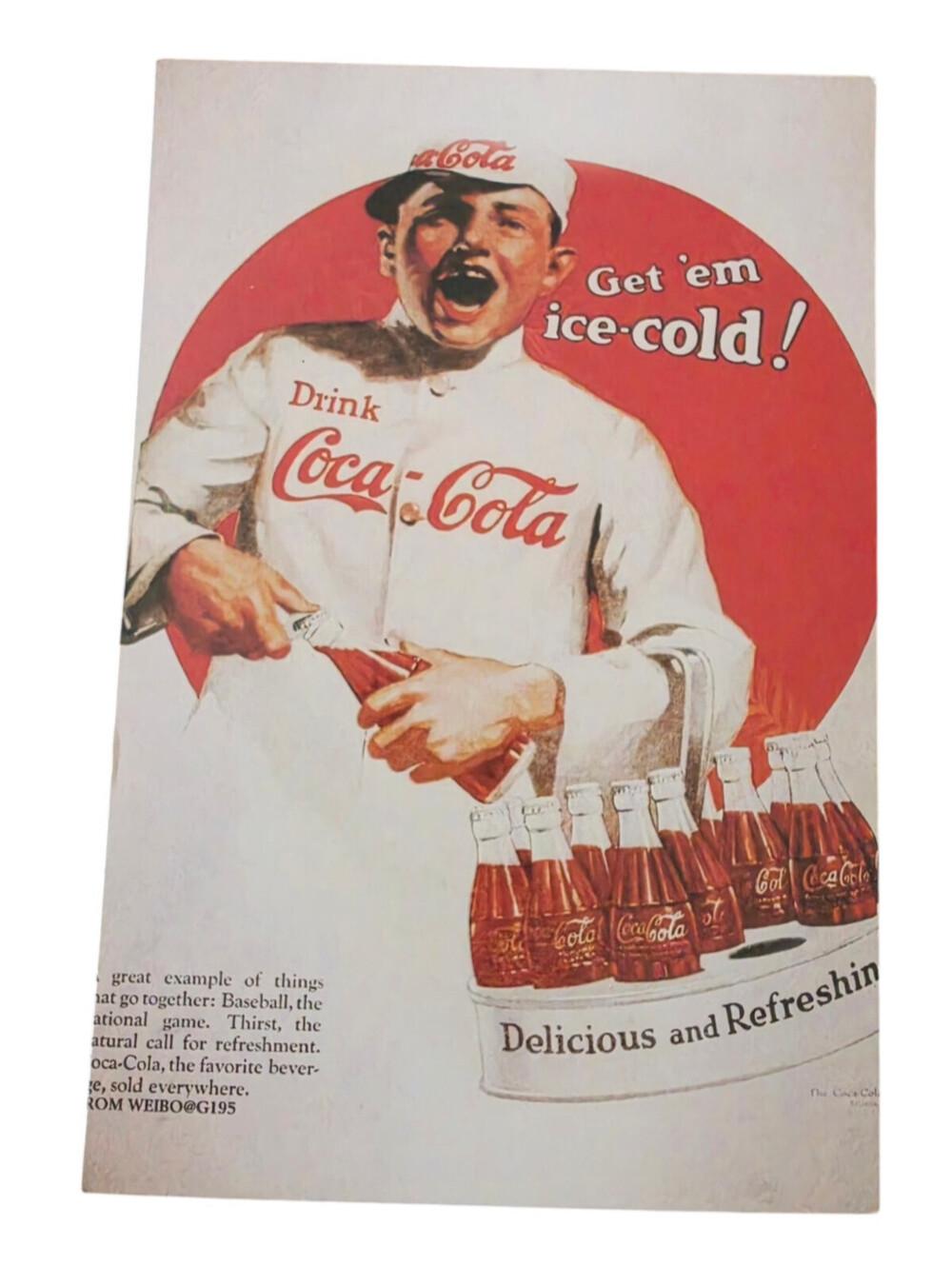 Vintage Repro 1923 "Get 'em ice cold!" Coca-Cola advertisement Postcard Size